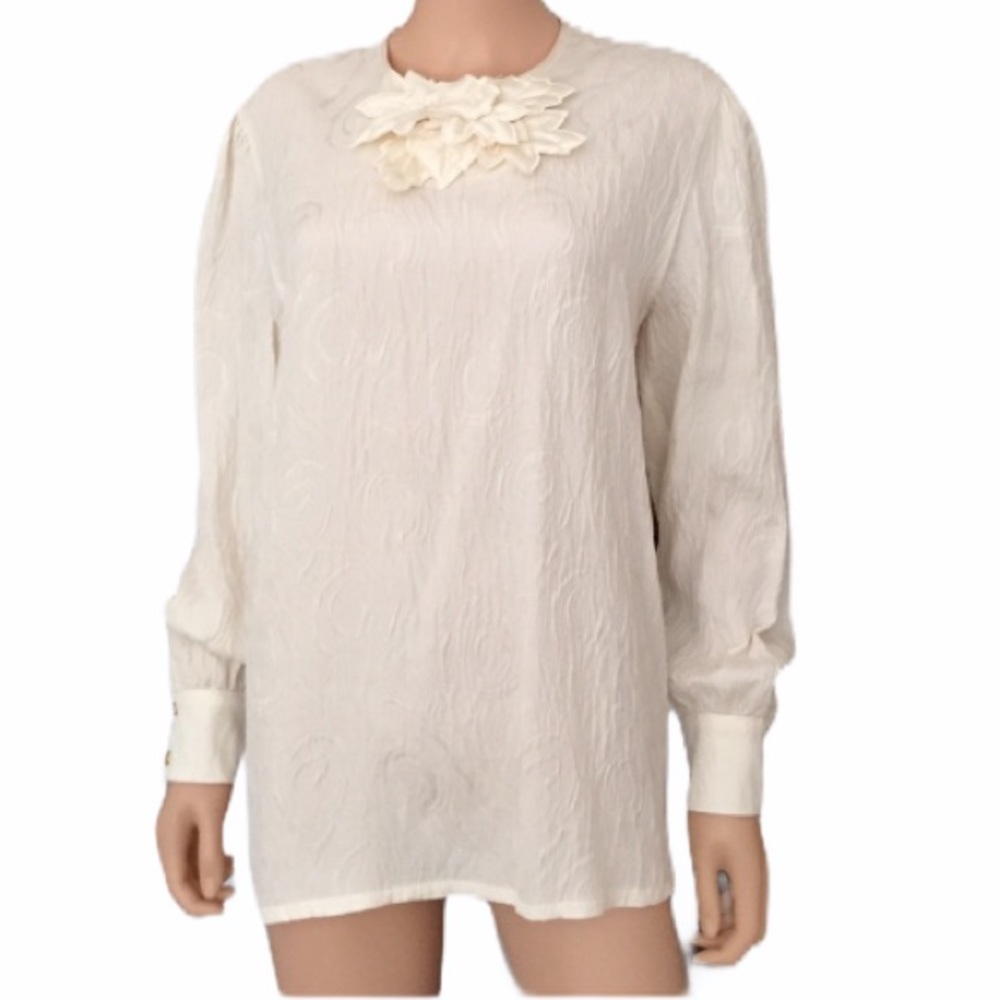 NWT ESCADA  Women’s Cream Silk Blouse Flower Detail Gold Rhinestone Buttons